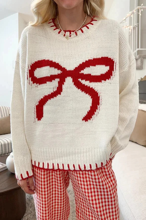 Cozy Crimson Bow Sweater