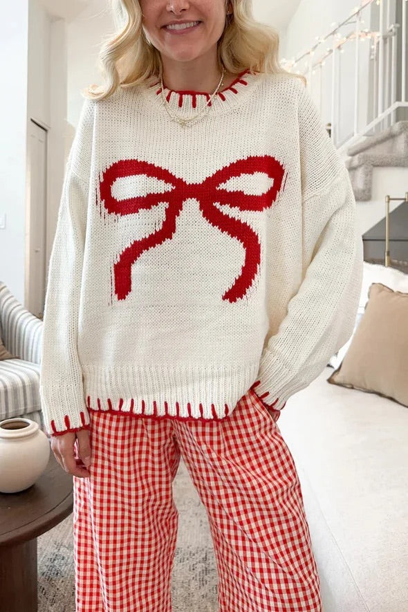 Cozy Crimson Bow Sweater