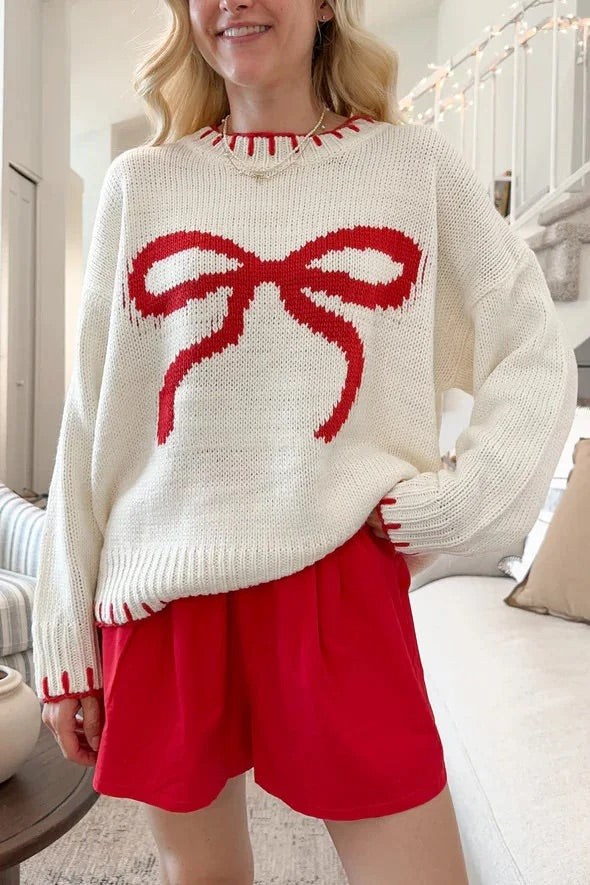 Cozy Crimson Bow Sweater